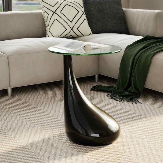 Coffee Table with Round Glass Top High Gloss Black