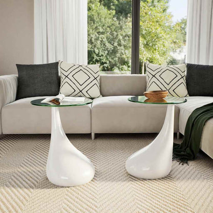vidaXL Coffee Table Set of 2 High Gloss White Fiberglass, Tempered Glass