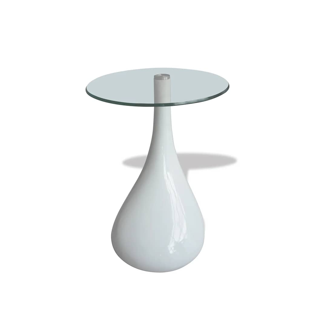 vidaXL Coffee Table Set of 2 High Gloss White Fiberglass, Tempered Glass