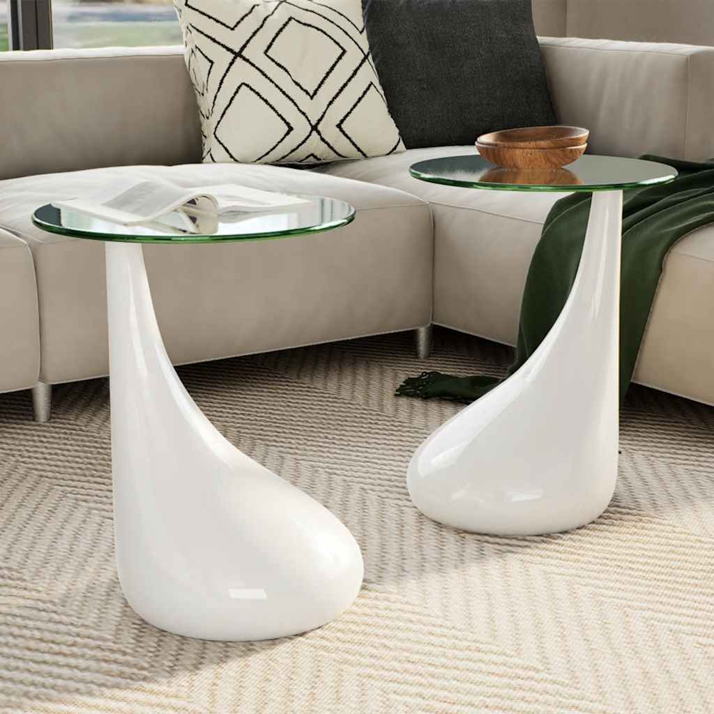 vidaXL Coffee Table Set of 2 High Gloss White Fiberglass, Tempered Glass