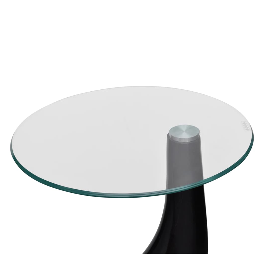 Coffee Table 2 pcs with Round Glass Top High Gloss Black