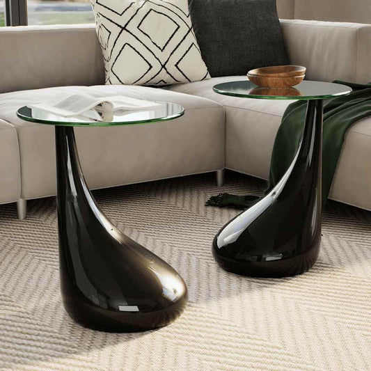 Coffee Table | Set of 2 | High-gloss black | Fiberglass, Tempered Glass