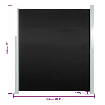 Patio Terrace Side awning 160 x 300 cm Black
