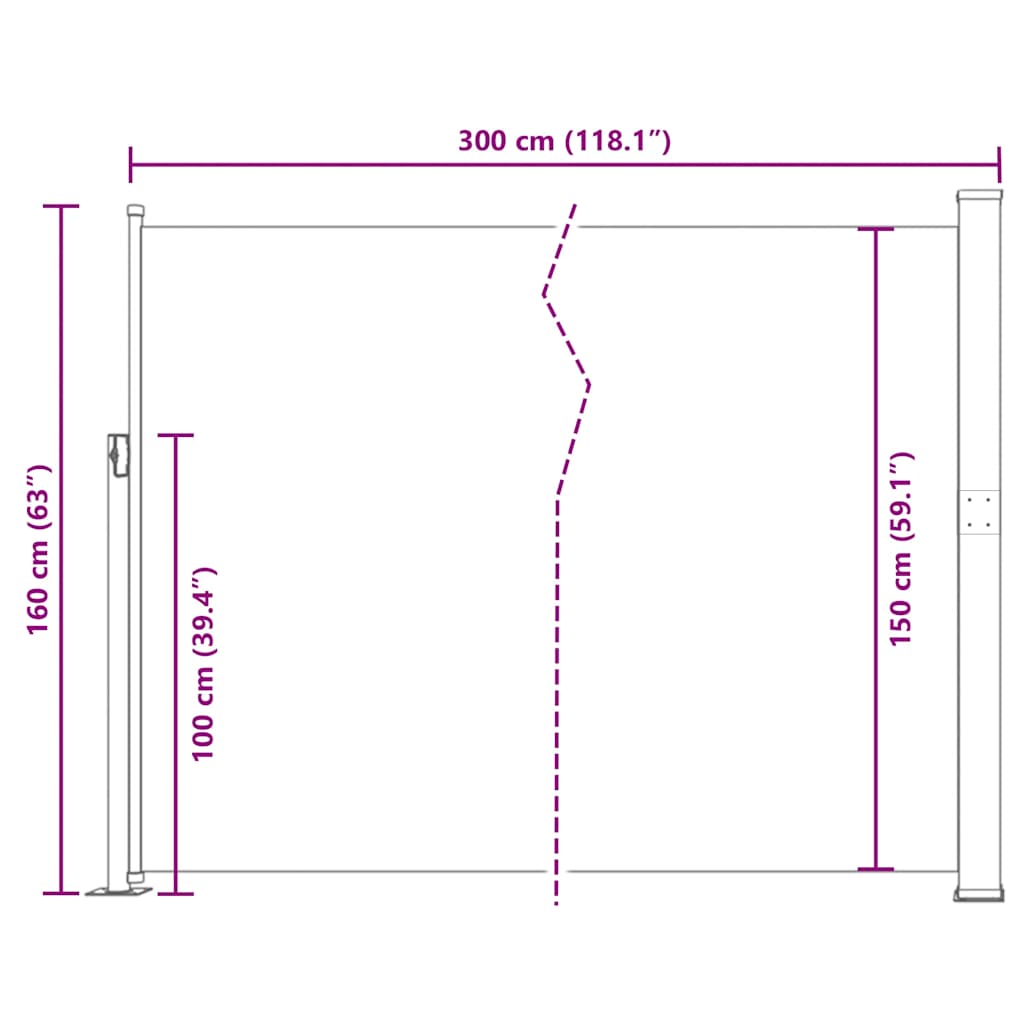 Patio Terrace Side awning 160 x 300 cm Cream Colour