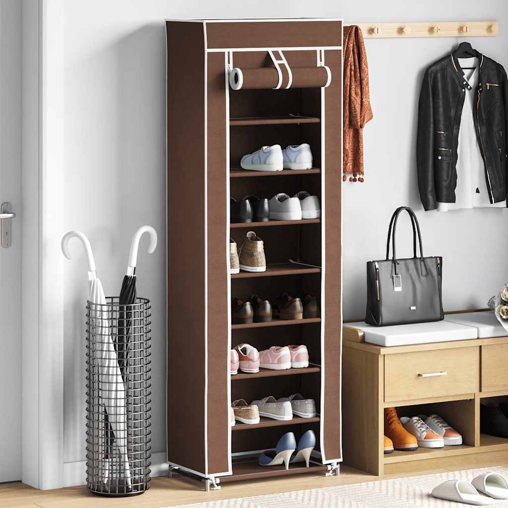 Fabric Shoe Cabinet with Cover 22" x 11" x 64" Brown