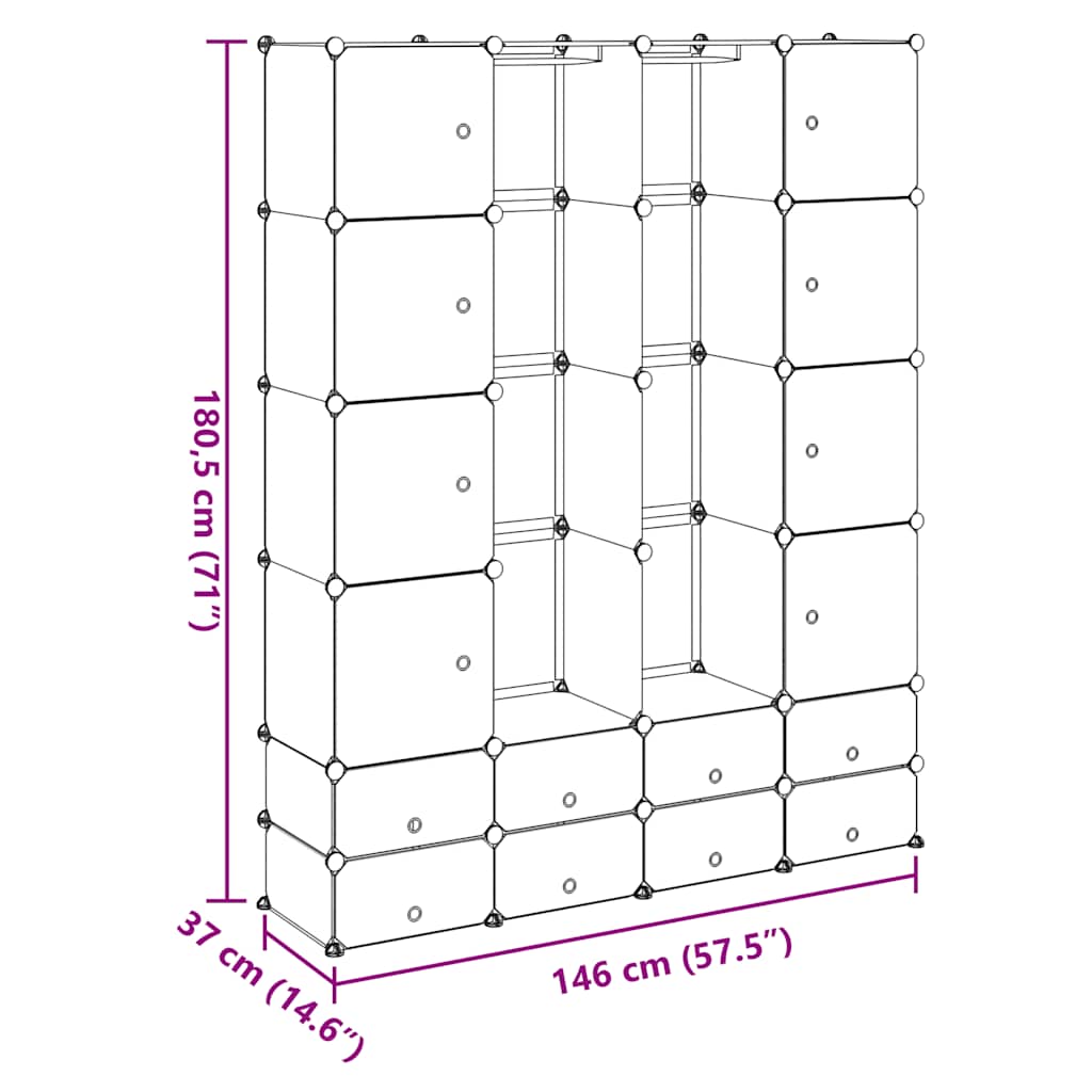 Modular Cabinet 18 Compartments White 37x146x180.5 cm