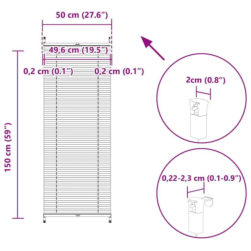 Plisse Blind 50x150cm White Pleated Blind