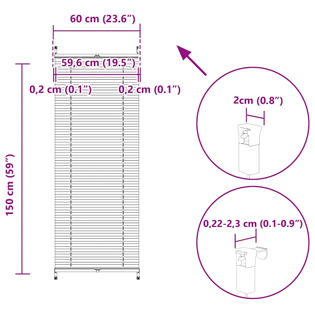 Plisse Blind 60x150cm White Pleated Blind