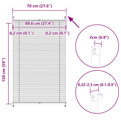 Plisse Blind 70x150cm White Pleated Blind