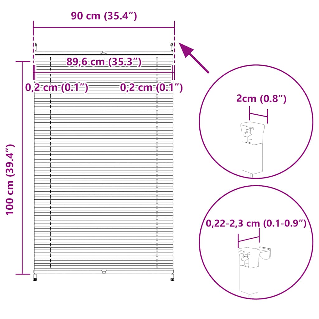 Plisse Blind 90x100cm White Pleated Blind