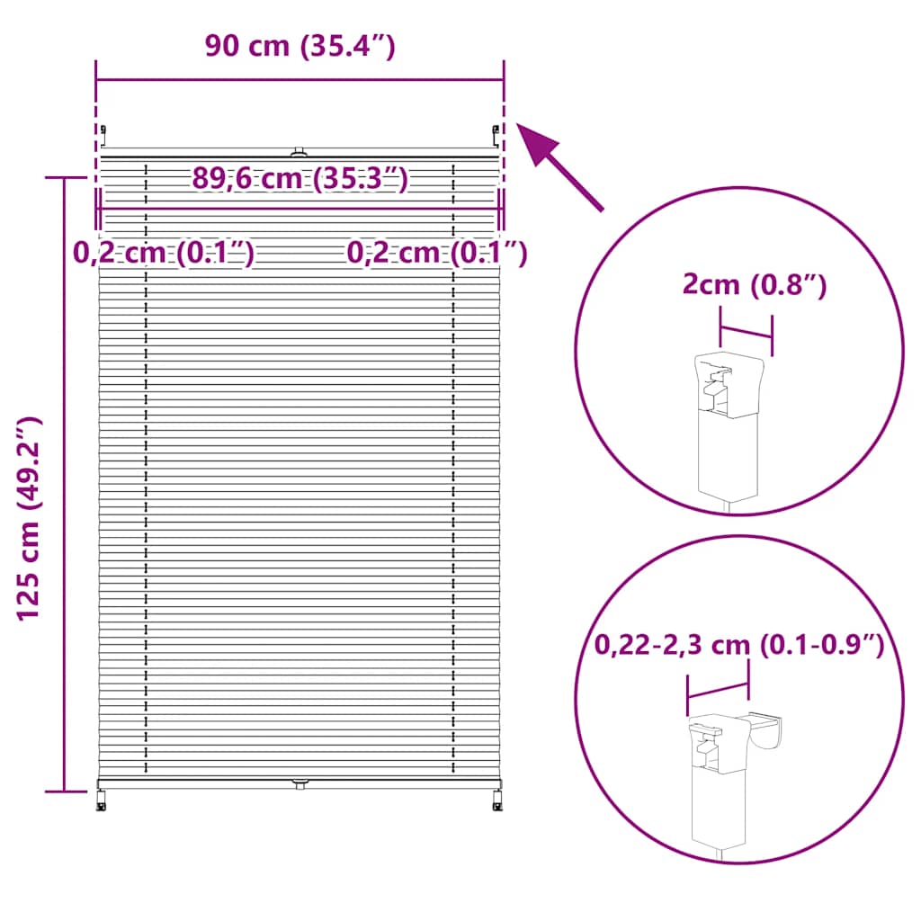 Plisse Blind 90x125cm White Pleated Blind