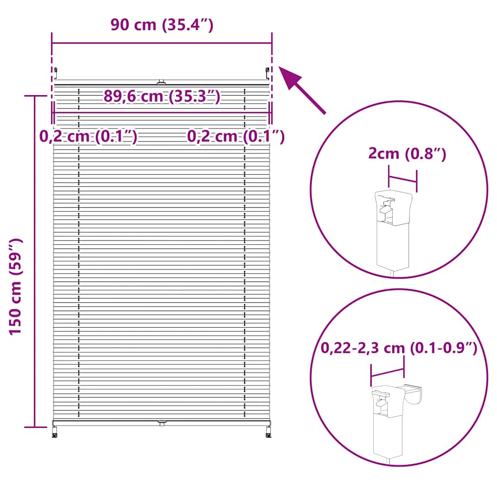 Plisse Blind 90x150cm White Pleated Blind