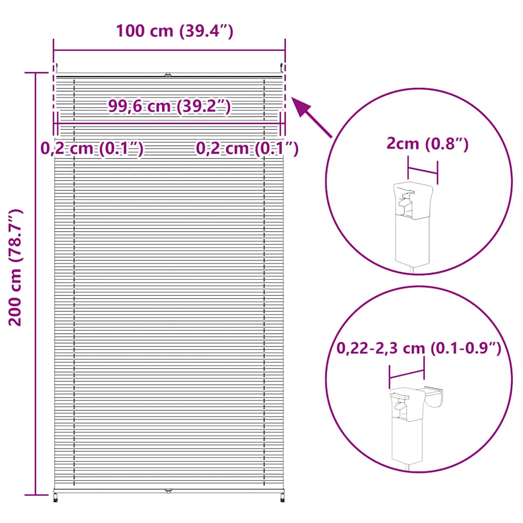 Plisse Blind 100x200cm White Pleated Blind