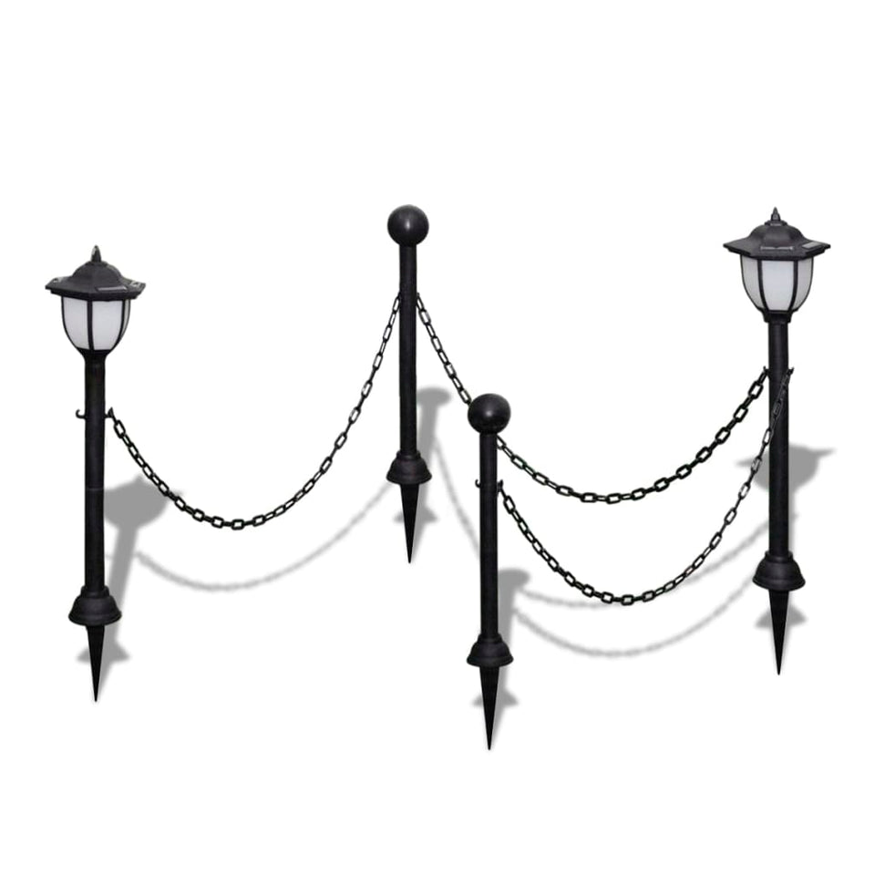 Chain Fence with Solar Lights Two LED Lamps Two Poles