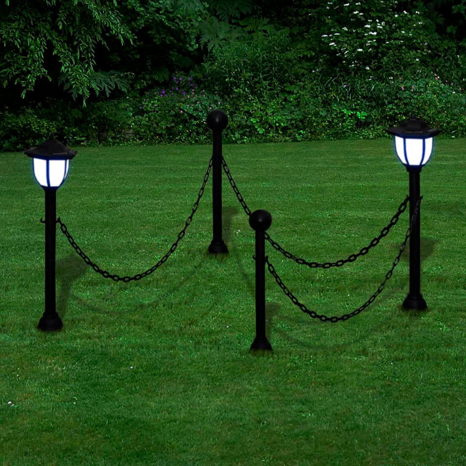 Chain Fence with Solar Lights Two LED Lamps Two Poles