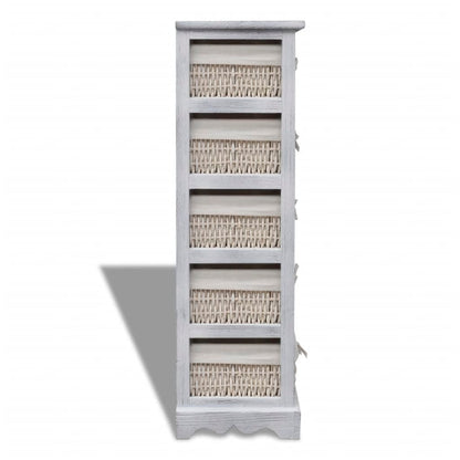 Wooden Storage Rack 5 Weaving Baskets White