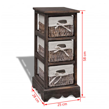 Wooden Storage Rack 3 Weaving Baskets Brown