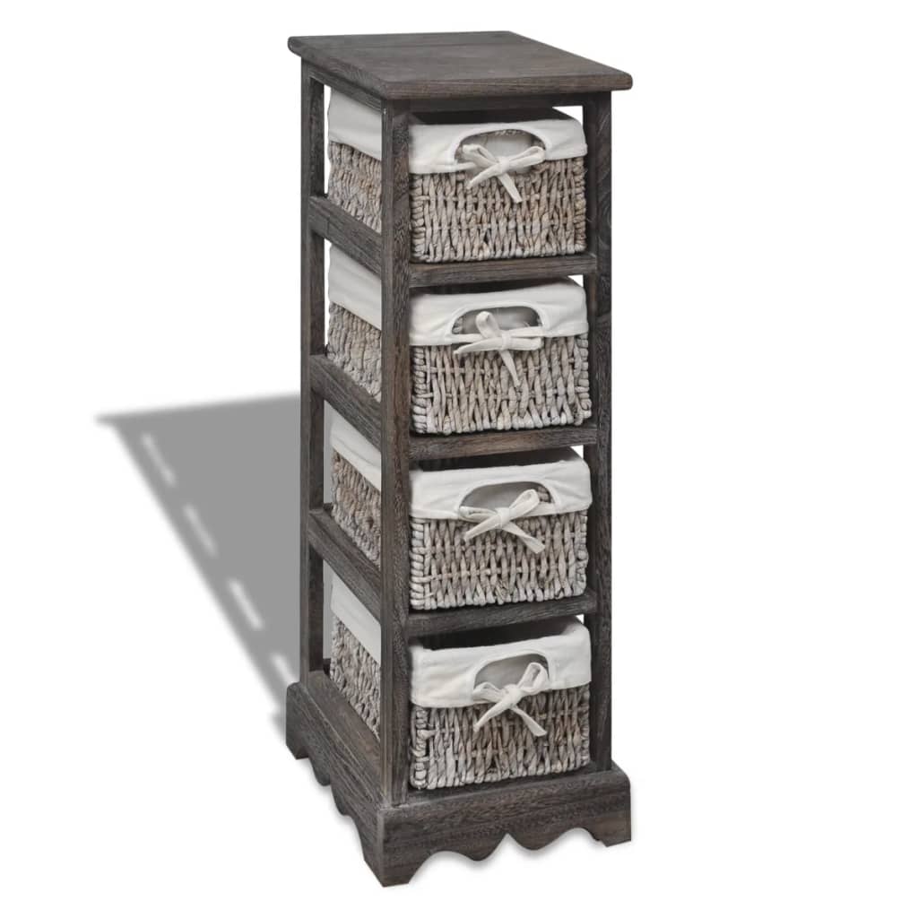 Wooden Storage Rack 4 Weaving Baskets Brown
