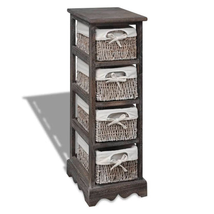 Wooden Storage Rack 4 Weaving Baskets Brown