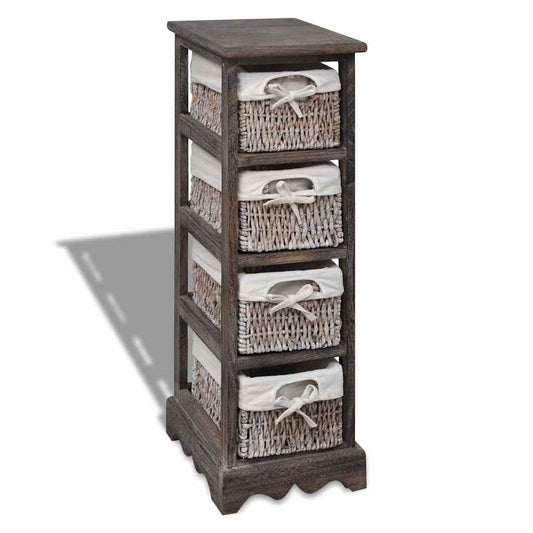 Wooden Storage Rack 4 Weaving Baskets Brown
