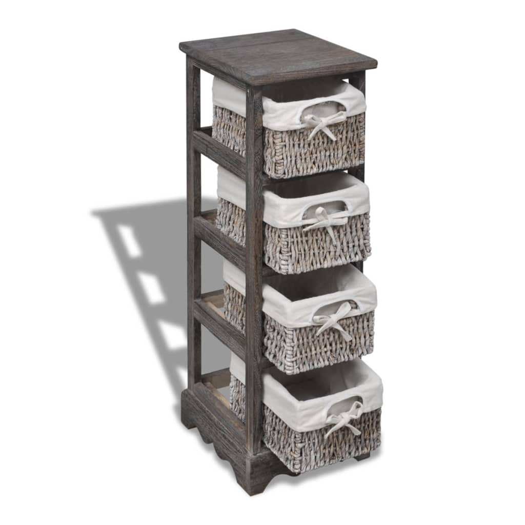 Wooden Storage Rack 4 Weaving Baskets Brown