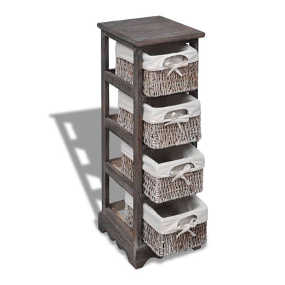 Wooden Storage Rack 4 Weaving Baskets Brown