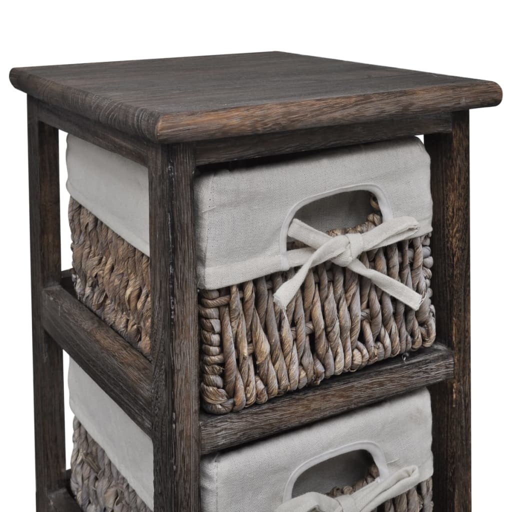 Wooden Storage Rack 4 Weaving Baskets Brown