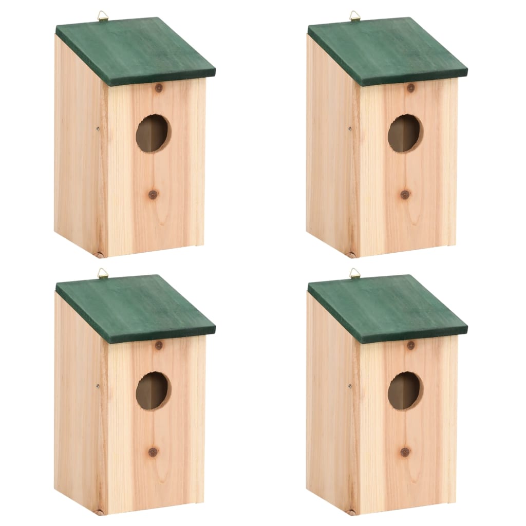 Bird House | Wood with Green Roof | Solid Pine Wood | 12 x 12 x 22 cm