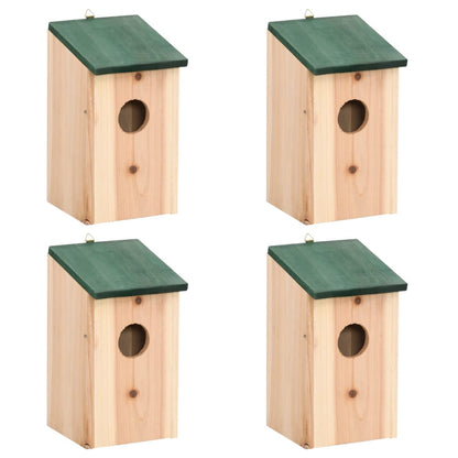 Bird House | Wood with Green Roof | Solid Pine Wood | 12 x 12 x 22 cm