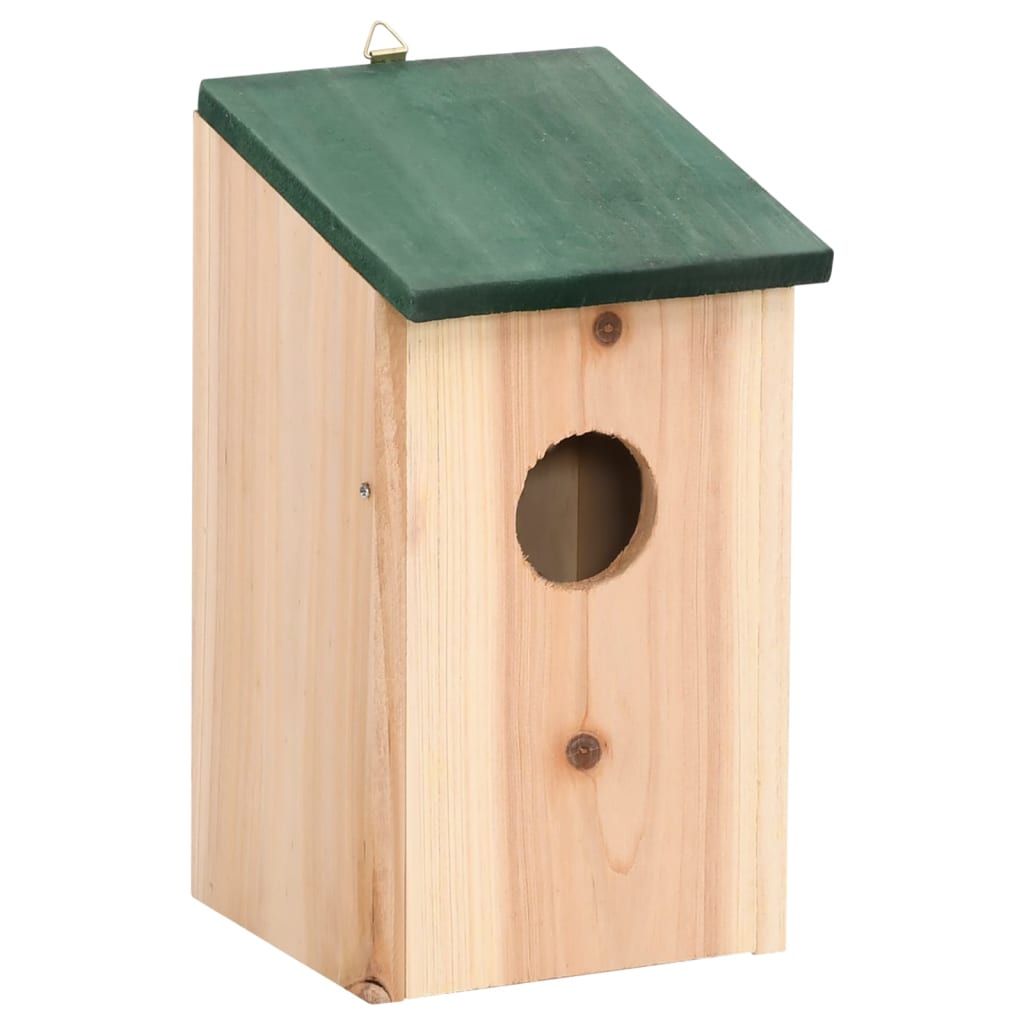 Bird House | Wood with Green Roof | Solid Pine Wood | 12 x 12 x 22 cm