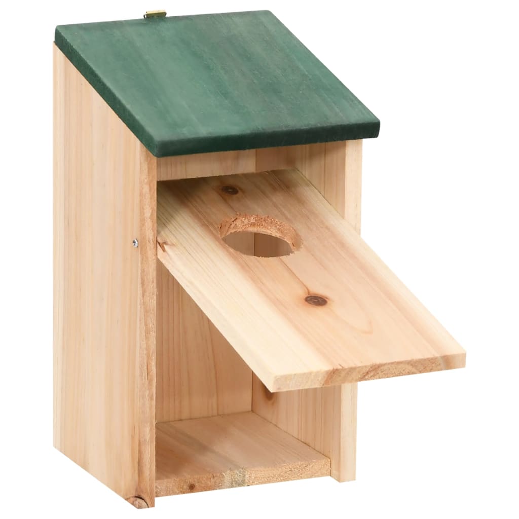 Bird House | Wood with Green Roof | Solid Pine Wood | 12 x 12 x 22 cm