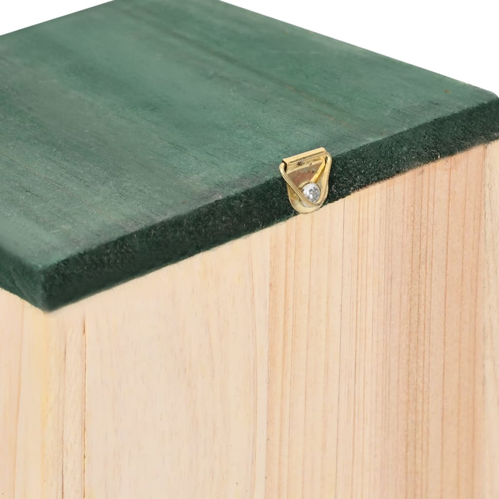 Bird House | Wood with Green Roof | Solid Pine Wood | 12 x 12 x 22 cm