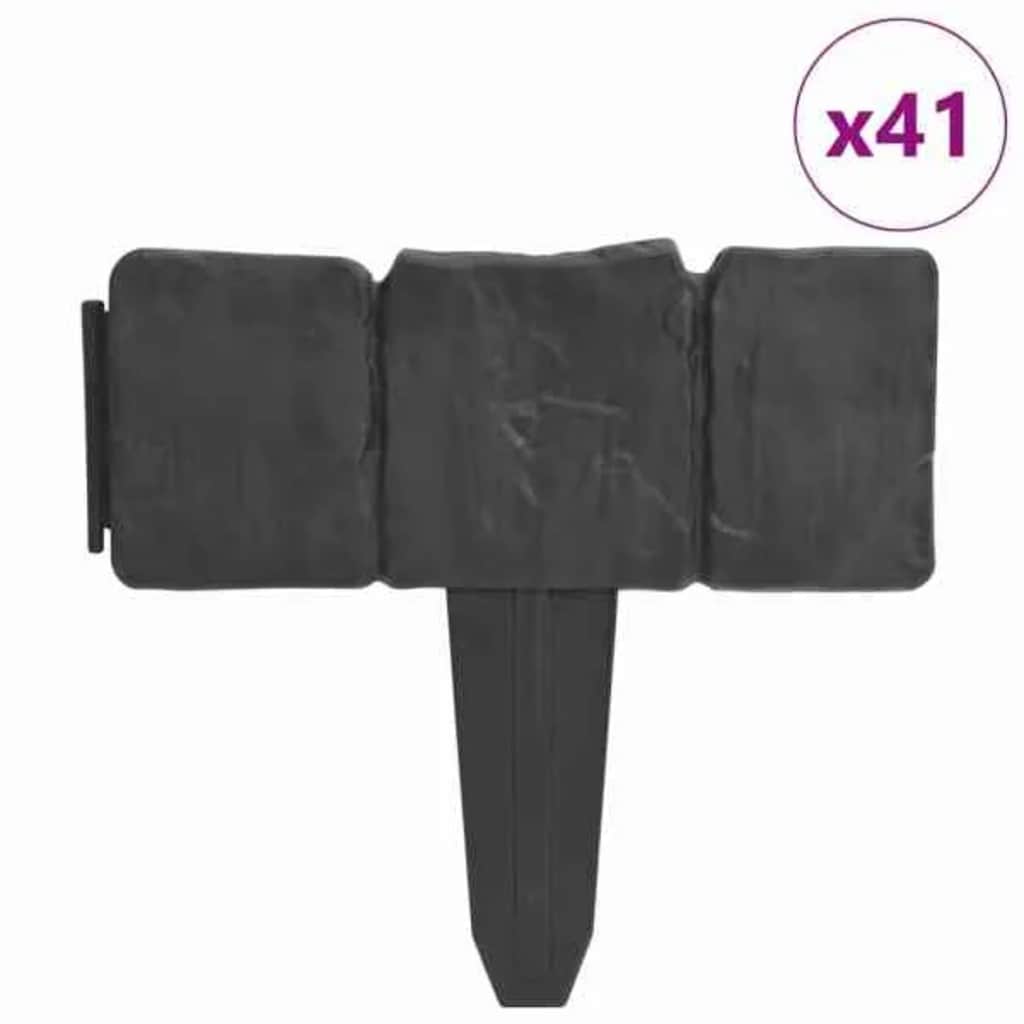 Plastic Garden / Lawn Fence Stone Look 41 pcs 10 m