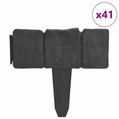 Plastic Garden / Lawn Fence Stone Look 41 pcs 10 m