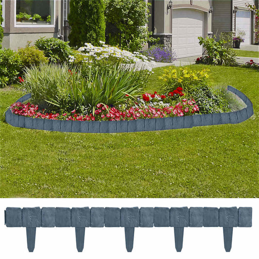 Plastic Garden / Lawn Fence Stone Look 41 pcs 10 m
