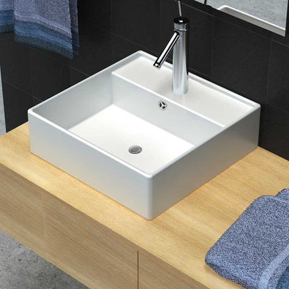 140684 Luxury Ceramic Basin Square with Overflow and Faucet Hole 41 x 41 cm