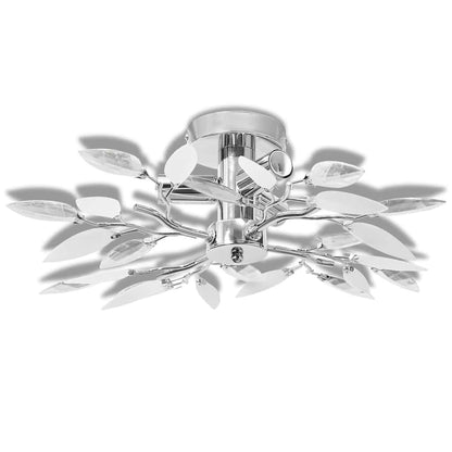 Ceiling Lamp with White & Transparent Acrylic Crystal Leaf Arms for 3 E14 Bulbs
