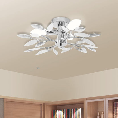 Ceiling Lamp with White & Transparent Acrylic Crystal Leaf Arms for 3 E14 Bulbs