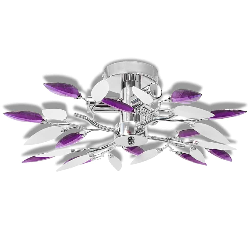 240981 Ceiling Lamp with White & Purple Acrylic Crystal Leaf Arms for 3 E14 Bulbs