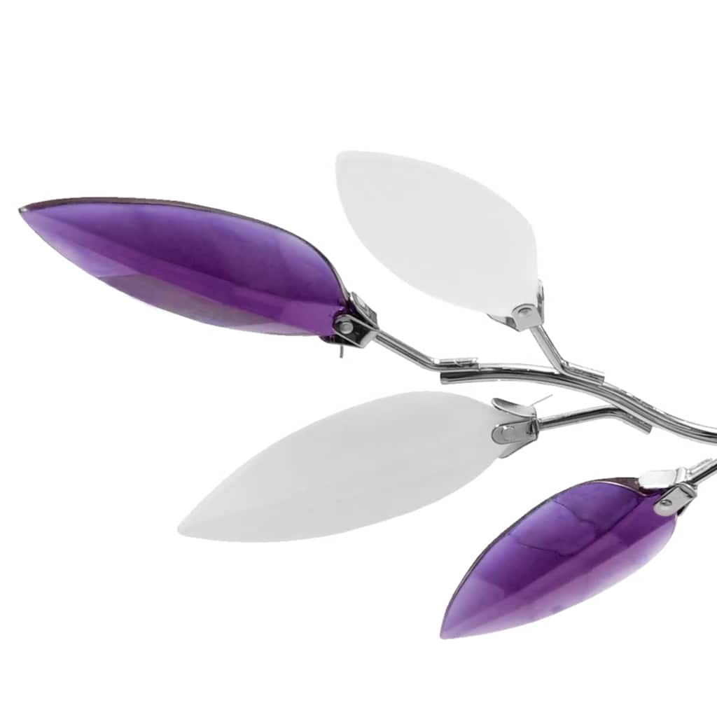 240981 Ceiling Lamp with White & Purple Acrylic Crystal Leaf Arms for 3 E14 Bulbs