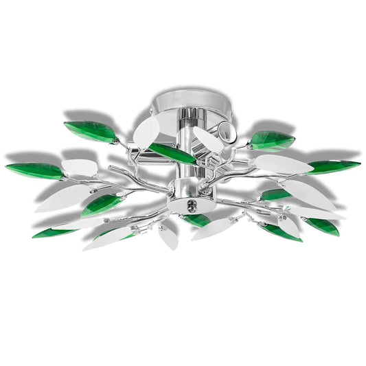 240982 Ceiling Lamp with White & Green Acrylic Crystal Leaf Arms for 3 E14 Bulbs
