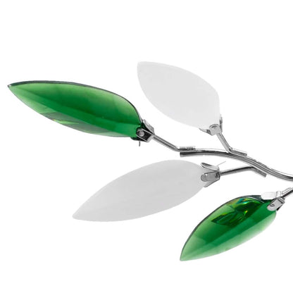 240982 Ceiling Lamp with White & Green Acrylic Crystal Leaf Arms for 3 E14 Bulbs