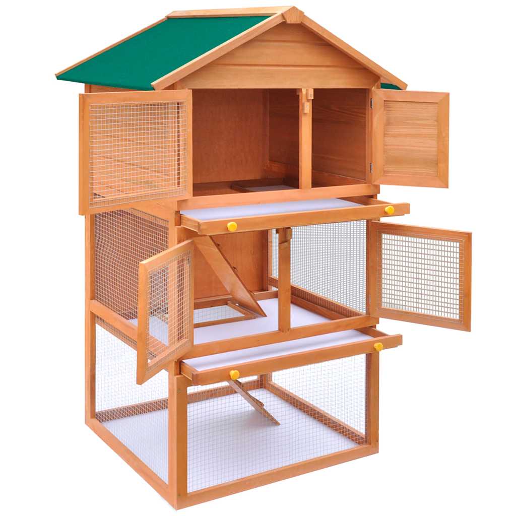 Rabbit Hutch Brown Pine Wood Large Durable Rabbit Hutch