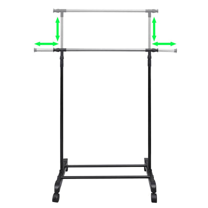 Clothes Rack | Silver, Black | Stainless Steel, PP Plastic | Adjustable