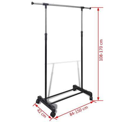 Clothes Rack | Silver, Black | Stainless Steel, PP Plastic | Adjustable
