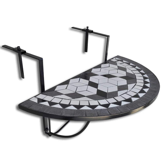 Garden Table | Black and White | Iron frame, Ceramic tile top | Compact