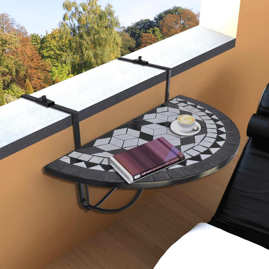 Garden Table | Black and White | Iron frame, Ceramic tile top | Compact