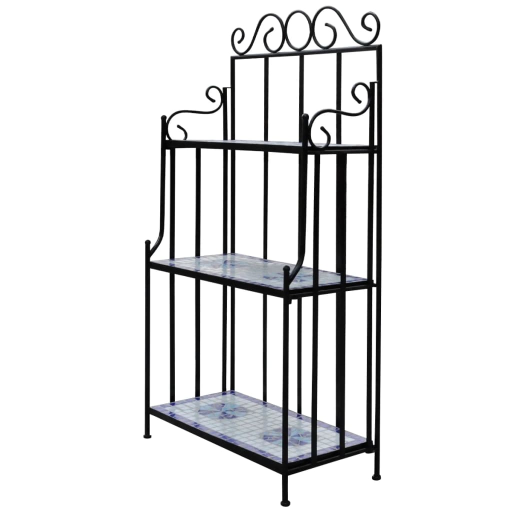 vidaXL Plant Stand Blue and white mosaic Iron frame and ceramic tile