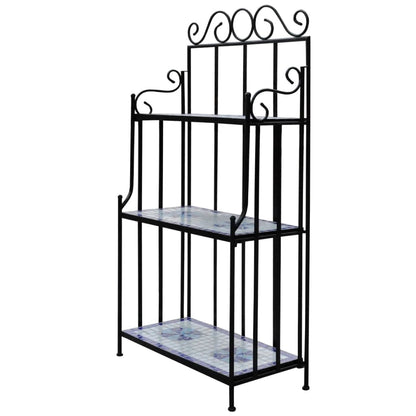 vidaXL Plant Stand Blue and white mosaic Iron frame and ceramic tile