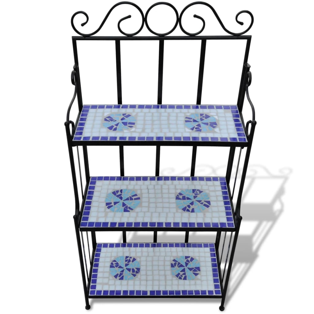 vidaXL Plant Stand Blue and white mosaic Iron frame and ceramic tile